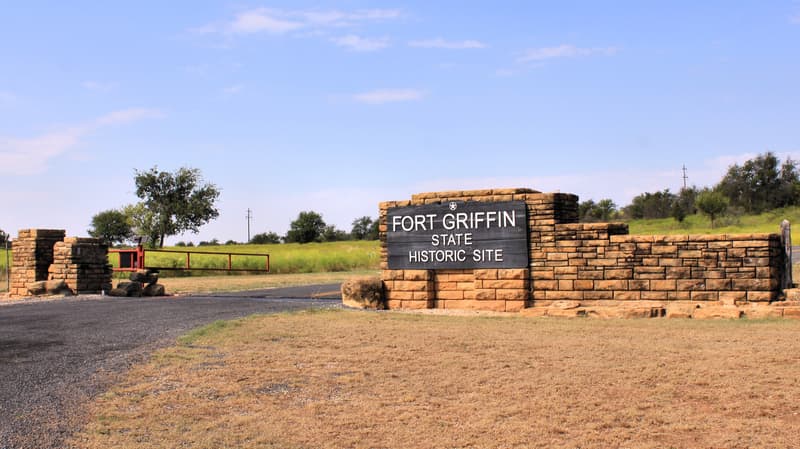 The stone entrance portal of Fort Griffin State Historic Site in Texas